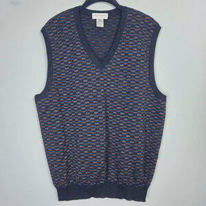 Vintage Tricots St Raphael Mens Wool V Neck Sweater Vest XL 90s Preppy Academia